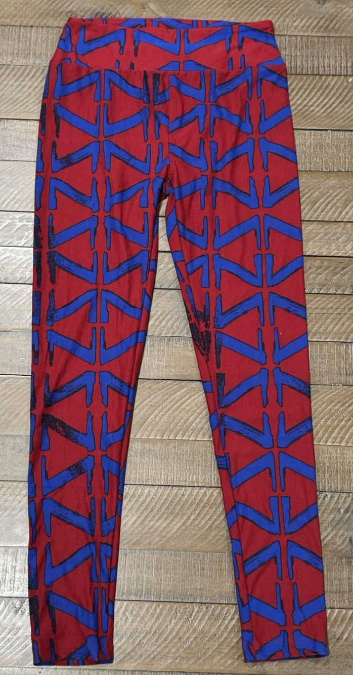 LuLaRoe Leggings Red/Purplish Blue Design - OS - NWOT